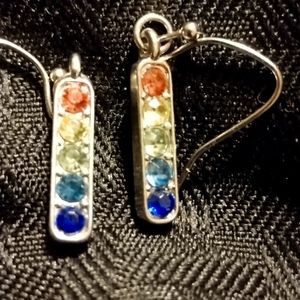 Multi-colored rhinestone and silver vintage earrings